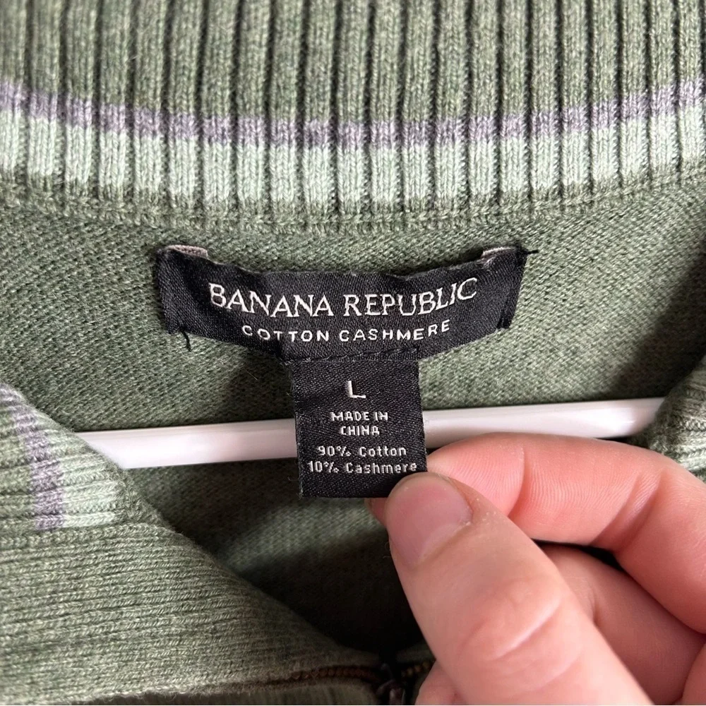 Banana Republic Cotton Cashmere Green Sweater Large Zip Neck Men’s
